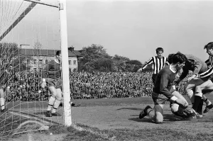 00352 Prints: Fulham 1 v. Newcastle 1. 1966 League campaign Panic in the Fulham goalmouth