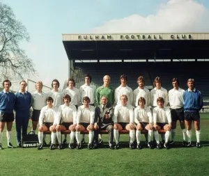 Team Prints: Fulham Football Club pose for a squad photograph at Craven Cottage. April 1975