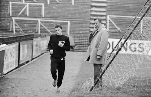 Fitness Prints: Fulham manager Vic Buckingham watches Steve Earle doing light training