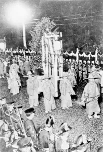 Funeral Prints: The Funeral of the Emperor of Japan 1912 Mikado Sun banner passing through