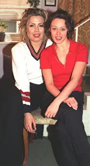 Gail Easdale Scots actress wearing red top with singer Kim Wilde wearing white cricket