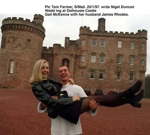 Gail McKenna Live TV Presenter at Dalhousie Castle for her wedding with her husband James