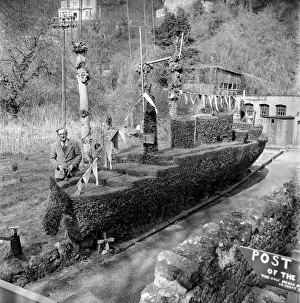 Garden: Humour: J. B. White of Ventnor Isle of Wight with his hedge trimmed like