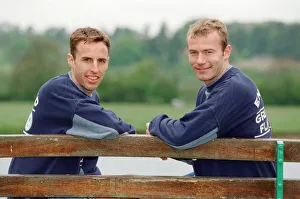 01191 Prints: Gareth Southgate, (left) and Alan Shearer (right) pictured training for England Football