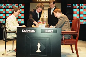 Garry Kasparov and Nigel Short sitting to play their first Chess match this afternoon