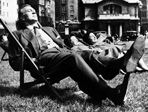Sun Bathing Prints: Gary Cooper American actor in Hyde Park London April 1955