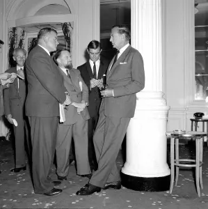 00140 Prints: Gary Cooper at the Savoy hotel, speaking to journalists press reception