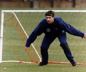 Gary Lineker Football TV Presenter practicing his goalkeeping skills at Spurs Millhill