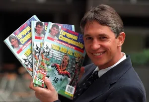 Gary Lineker TV Presenter promoting his own guide to Euro 96 called Gary Linekers