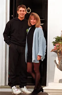 Professional Prints: GARY LINEKER WITH WIFE MICHELLE LINEKER STANDING OUTSIDE THEIR HOUSE IN PHOTOSHOOT