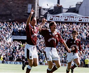 Gary Mackay salutes Allan Johnston after scoring goal Hearts FC football