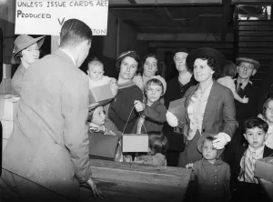 Gas masks are distributed from the Broad Street offices of Birminghams A. R. P