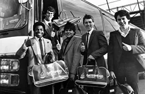 Gesture Prints: Gateshead team players in happy mood leaving the stadium for their F. A