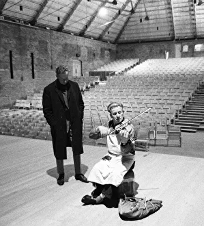 Two People Prints: £13 a week carpenter Len Edmunds playing his homemade violin watched by composer