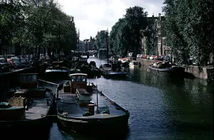 Barges Prints: Gelderschekade from a bridge near Prins Hendrikkade central Amsderdam Holland