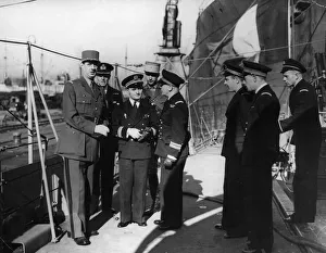 General Charles De Gaulle seen here during a visit and inspection to a destroyer of