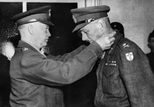 President Of The United States Prints: General Dwight Eisenhower decorates British army soldiers at a unique investiture in
