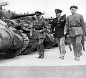 01467 Prints: General Eisenhower inspects a parade of tanks during a visit to Sandhurst