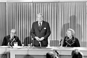 General Election 1974: Edward Heath seen here at a press conference at Tory H. Q
