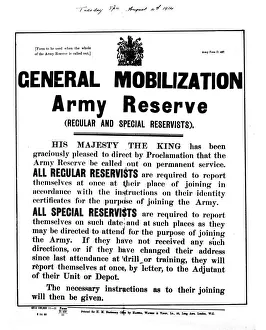 Outbreak Prints: General Mobilization order issued by the UK Government shortly after Britain had declared