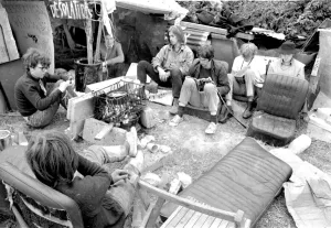 Tents Prints: General scene in a makeshift campsite at the Isle of Wight Pop Festival 30th August