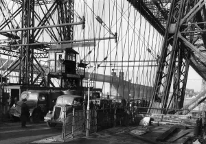 Towns Prints: General scene showing vehicles alongside the Runcorn to Widnes Transporter Bridge