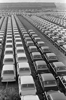 General scenes showing cars parked outside the BMC factory in Longbridge