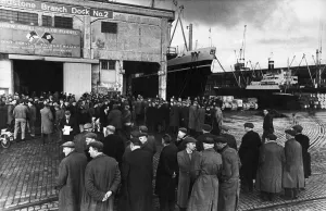 General scenes showing workers gathered at Gladstone Docks in Liverpool