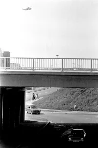 General scenes of traffic scenes in Newcastle - cars going under the road with a