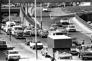 General scenes of traffic scenes in Newcastle - A traffic jam on the Central Motorway