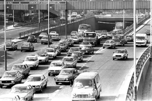 General scenes of traffic scenes in Newcastle - A traffic jam on the Central Motorway