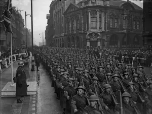 Rifles Prints: General Sir Robeit Cordon-Finlayson taking the salute at the Home Guard march - past in