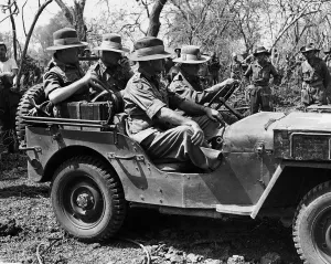 General Slim commander of the British Fourteenth Army in Burma in World War 2 in a jeep