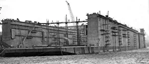 Cranes Prints: General view of the big Singapore floating dock lying in the River tyne