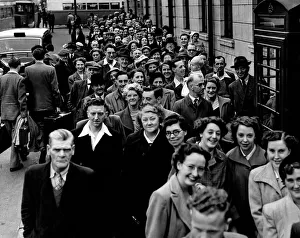Men And Women Prints: General view of the crowds of people waiting at Mosley St: Bus station for buses