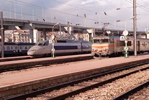 00515 Prints: General view of French TGV Transport Trains at Nice Station, France