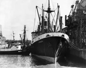 01114 Prints: General view of Gladstone dock in central Liverpool showing the crude oil tanker