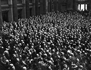 General view of the huge crowd gathered at the Royal Exchange in Manchester during