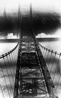 Towns Prints: General view looking down on the Runcorn - Widnes transporter bridge across the River