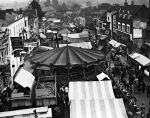 Stratford Prints: A General view of the Mop Fair in progress at Stratford-upon-Avon in Warwickshire