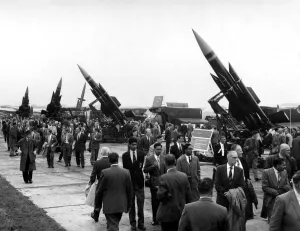 Air Defence Prints: General view of The Royal Artillery Missile Park at the Farnborough Air Show showing a