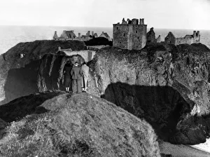 General view of the ruined medieval fortress of Dunnottar Castle near Stonehaven
