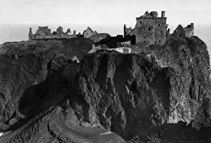 General view of the ruined medieval fortress of Dunnottar Castle near Stonehaven