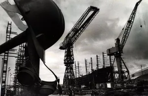 00132 Prints: A general view showing cranes and platforms at Clyde Shipyard in Scotland April