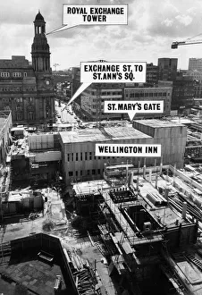 Redevelopment Prints: General view showing the development area around the historic Shambles area of Manchester