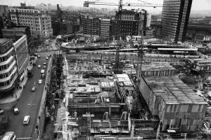 General view showing the new development in Manchester City centre which includes the Old