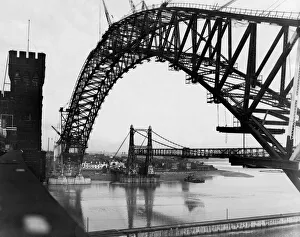 Towns Prints: General view showing the new Runcorn - Widnes bridge in the final stages of construction
