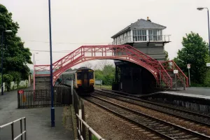00399 Prints: A general view of the signal box and footbridge at Haltwhistle Station on 31st May, 1994