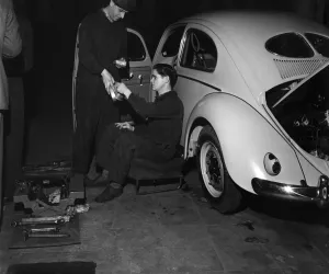 General views of the production line at the volkswagen factory producing Beetle cars in