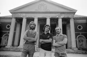 Genesis (Phil Collins, Mike Rutherford and Tony Banks) ahead of a concert in Saratoga